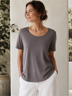 UBU Earth Womens Tee Sz S Gray Bamboo Jersey Longline Minimalist T-shirt Top